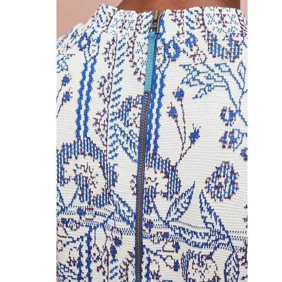 Anthropologie Dress Large Petite Blue Short Sleeve Midi Mock Neck Stretch Knit - Picture 7 of 7